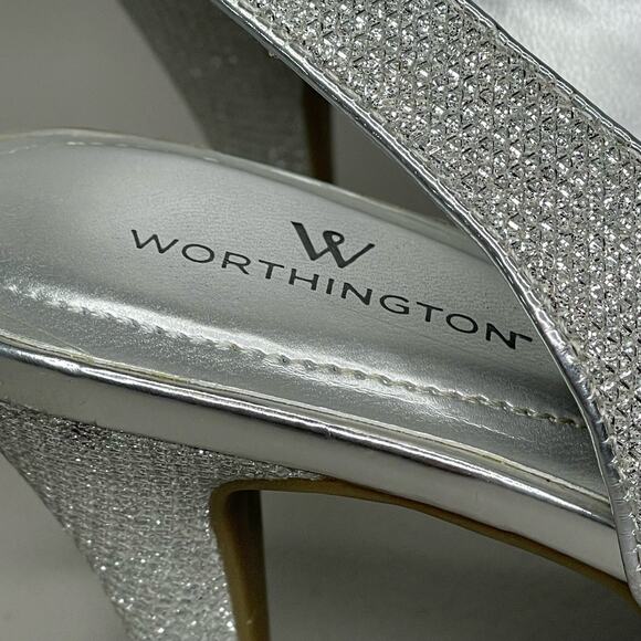 Worthington Pump Heels Slingback Ankle Strap Open Toe‎ Studded Silver Size 6.5 - Picture 8 of 12